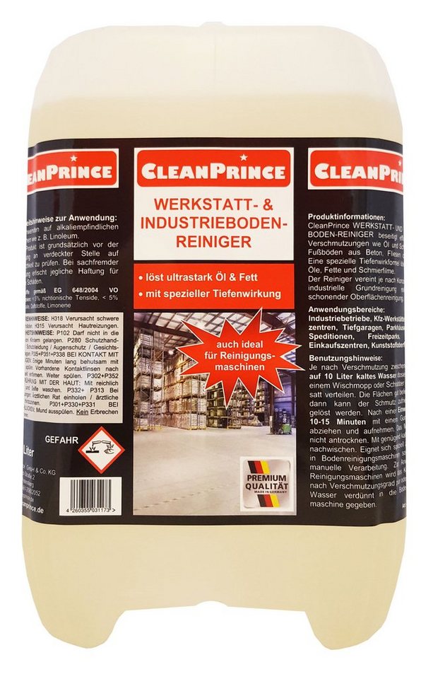 CleanPrince Werkstattbodenreiniger, für Industrieböden ultrastark Steinbodenreiniger (löst Öle & Schmierfilme auf Beton, Fliesen, Klinker) von CleanPrince