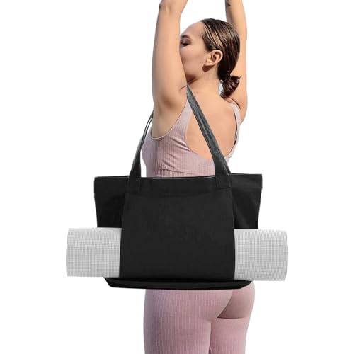 Cleminsta Sporttasche Damen Yogatasche Groß Leinen Tragetasche für Yogamatten Aufbewahrungstasche für Yogamatte Yoga-Zubehör Fitnesstasche Gym Tasche Trainingstasche für Sport Reise Yoga, Schwarz von Cleminsta