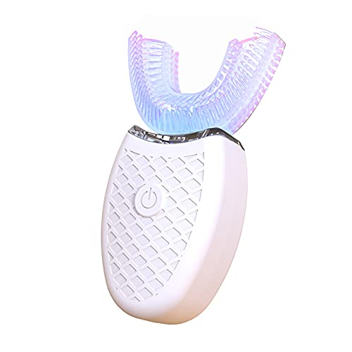 Clenp Elektrische Zahnbürste, Elektrische Zahnbürste U-förmige Ultraschall-Silikon 360 Grad Automatische Blaulicht-Zahnbürste Für Den Heimgebrauch Weiß Erwachsene von Clenp