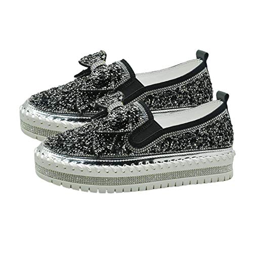 Frauen Schuhe, Frauen Bowknot Strass Low Top Platform Sneakers Walking Loafers Krankenschwester Schuhe Black 41 von Clenp