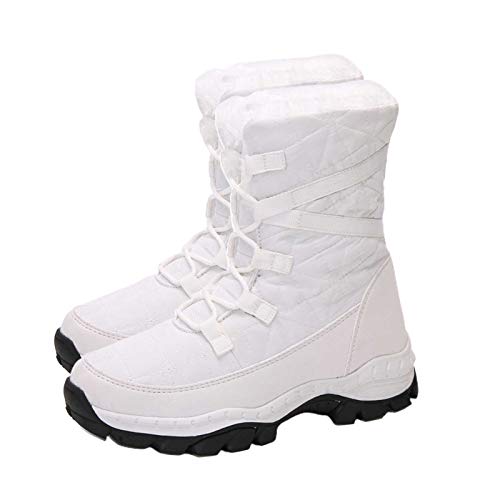 Damenstiefel, Winter Damen Casual Outdoor Verdicken Warme Wandersport Schneeschuhe High-Top Schuhe Weiß 39 von Clenp