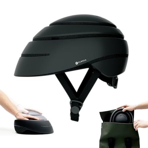 Closca Helmschlaufe - Faltbarer Fahrradhelm für Erwachsene - Fahrrad-, Skateboard- und Roller-Helm - Preisgekröntes Helmdesign für urbanes Radfahren für Damen und Herren (Schwarz, M) von Closca
