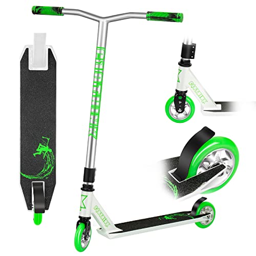 Clothink Stunt Scooter für Kinder Erwachsene ab 6 Jahre - High End Stunt Roller mit ABEC 9 Kugellager, 110 mm Räder, Trick Roller, Tretroller, Cityroller Silber/Grün von Clothink