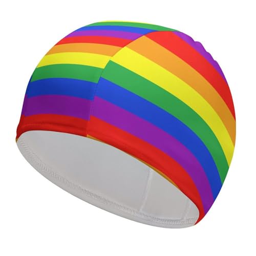 Cmagnifico Badekappe, Regenbogen-Flagge, Badekappe für langes, kurzes Haar von Cmagnifico