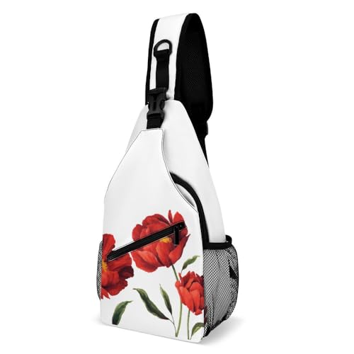 Cmagnifico Crossbody Bag Red Poppy Flowers Chest Bag Sling Bag for Travel Shopping Sports, Stil:, 38x20cm von Cmagnifico