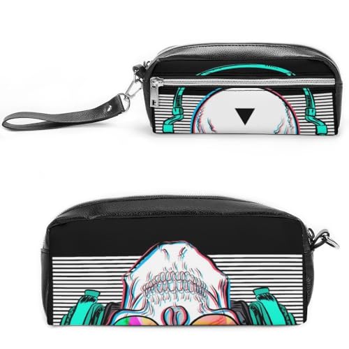 Cmagnifico Leder-Federmäppchen, Rock and Roll Totenkopf-Schreibwaren-Tasche als Federmäppchen für Büro und Schule, Geschäftsreisetasche oder kleine Werkzeugbox, Make-up-Tasche, Stil:, 20*10*5.5cm, von Cmagnifico