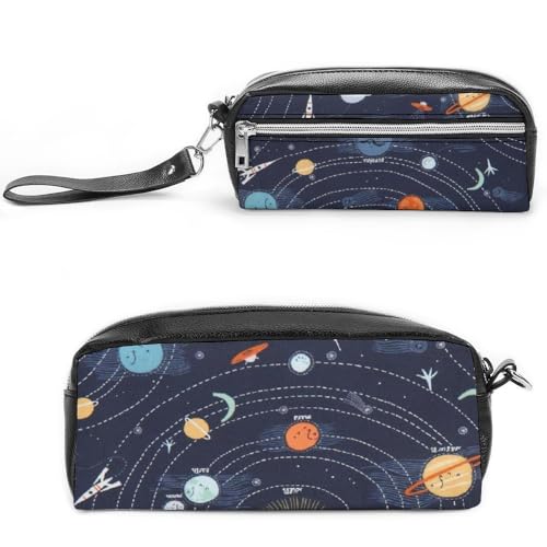 Cmagnifico Leder-Federmäppchen, Weltraumrakete, Planet, Sonnensystem, Schreibwaren-Tasche als Federmäppchen für Büro und Schule, Geschäftsreise oder kleine Werkzeugbox, Make-up-Tasche, Stil:, von Cmagnifico