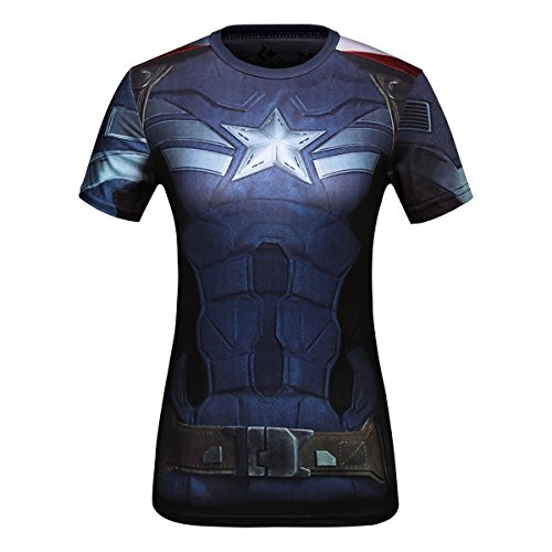 Cody Lundin Damen-T-Shirt, Sport, Fitness, Laufen, Yoga, Tanz, Motiv Superhelden Captain America, Capt America B, XXL von Cody Lundin