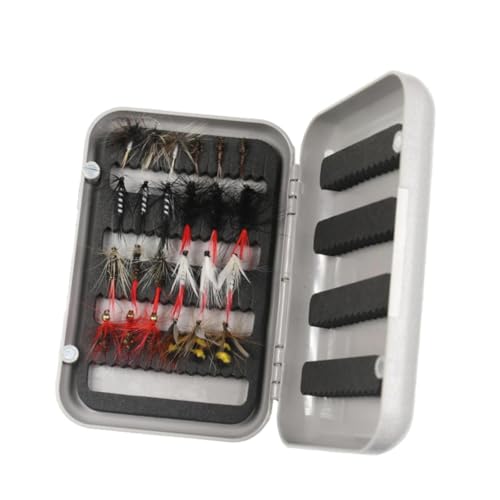 Colcolo 24x Angelköder Kit Fliegenfischen Angelgerät Lebensechte Angelköder mit Tragetasche Outdoor Angler Angelhaken von Colcolo