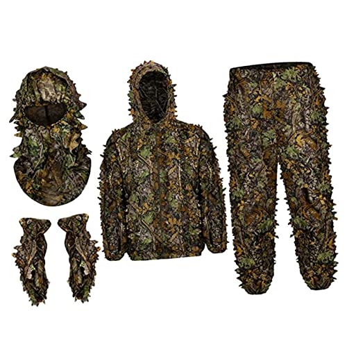 Colcolo Ghillie-Anzug, Tarnanzug, Waldhose, Jacke, Kleidung, Kapuze, atmungsaktiv, Blätter-Vollgesichtsmaske, Handschuhe-Set für Wildvogelbeobachtung, S von Colcolo