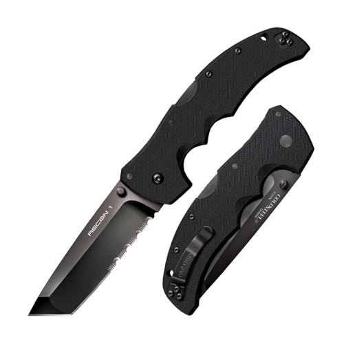 Cold Steel, Recon 1 Lockback Tanto, Klinge 10 cm, Klappmesser, teilweise gezahnt, Tanto Klinge, Taschenmesser, Griff: G10, S35VN Klingenstahl, scharfes Messer für Outdoor, Camping, Schnitzen von Cold Steel