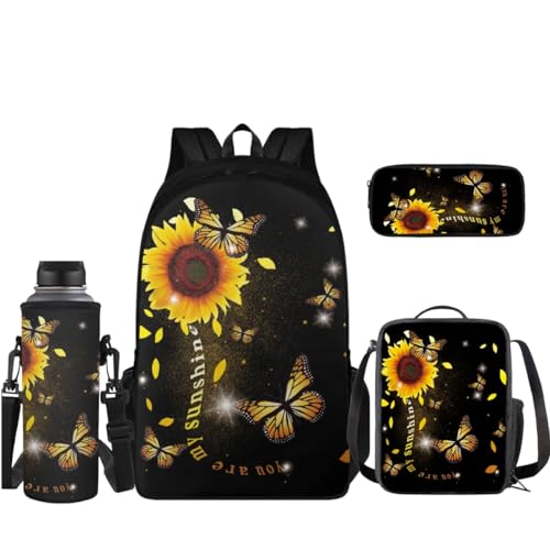 Coloranimal Rucksack-Set beinhaltet: 1 Schultasche, 1 Lunchtasche, 1 Stifthalter, 1 Wasserflaschenhülle, sonnenblume, Schulranzen-Set von Coloranimal