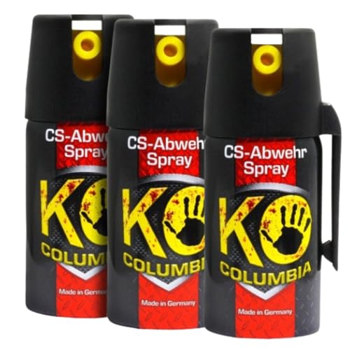 Columbia KO CS hochdosiertes Abwehrspray - Sicheres Gefühl unterwegs - Made in Germany - 80g Reizstoff CS wirkungsvolles effektives Verteidigungsspray - bis zu 1-1,5 m Reichweite (3X 40ml) von Columbia