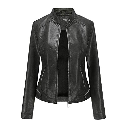 Comcrib Damen Lederjacke Stehkragen Kunstlederjacke Retro Motorradjacke Winddicht Warm Verdicken Reißverschluss Jacke Stehkragen PU Lederjacke von Comcrib