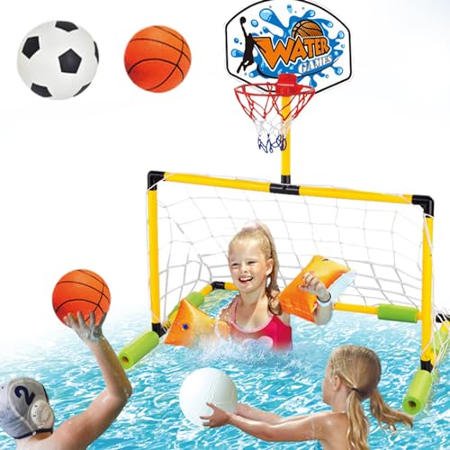 Wasserbasketball für den Pool, 2 in 1 schwimmendes Fußballtor mit Basketball -Hoop & Bällen, abnehmbares Pool -Basketballtor, Pool Basketball Hoop Pool für Kinder Erwachsene von Comebachome