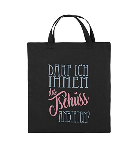 Comedy Bags - Darf ich Ihnen das Tschüss anbieten? - Jutebeutel - Kurze Henkel - 38x42cm - Farbe: Schwarz/Eisblau-Rosa von Comedy Bags