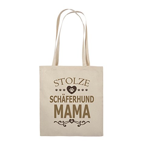 Comedy Bags - Stolze Schäferhund Mama - Herz - Jutebeutel - Lange Henkel - 38x42cm - Farbe: Natural/Hellbraun-Dunkelbraun von Comedy Bags