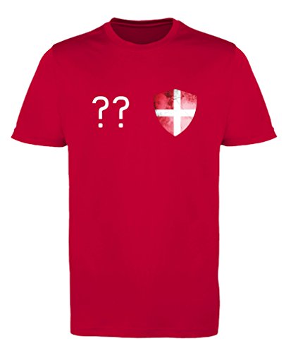 Comedy Shirts - Dänemark Trikot - Wappen: Klein - Wunsch - Jungen Trikot - Rot/Weiss Gr. 122-128 von Comedy Shirts