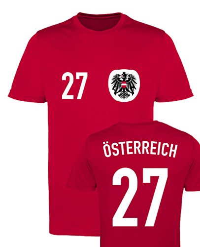 WM EM Trikot - ÖSTERREICH 27 - Mädchen T-Shirt - Rot/Weiss-Schwarz Gr. 110-116 von Comedy Shirts