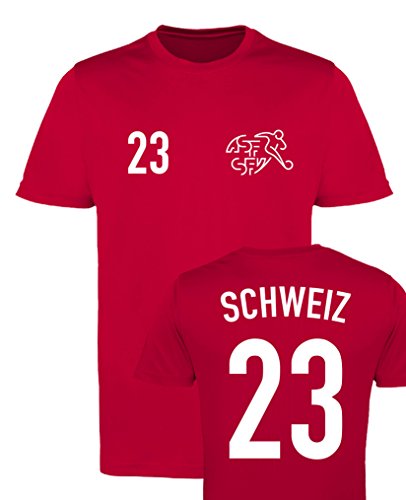 WM EM Trikot - Schweiz 23 - Herren T-Shirt - Rot/Weiss Gr. M von Comedy Shirts
