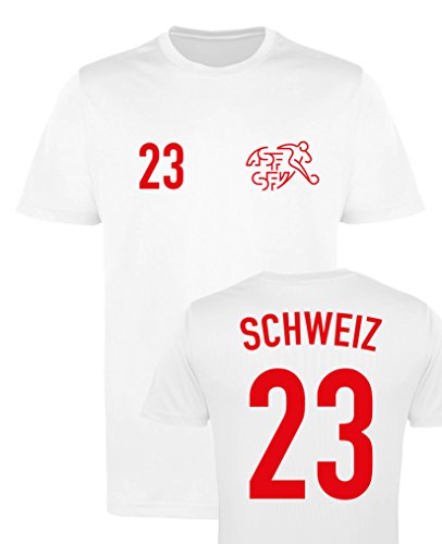 WM EM Trikot - Schweiz 23 - Herren T-Shirt - Weiss/Rot Gr. M von Comedy Shirts