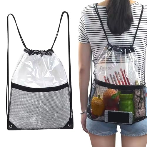 Comioke Transparenter Turnbeutel, Stilvoll Sportrucksack Mit Kordelzug Wasserfester Gymsack Für Jungen, Mädchen, Damen, Fitness, Schwimmen,Festival,Schule, Outdoor, Reisen Schulrucksack, Transparent von Comioke