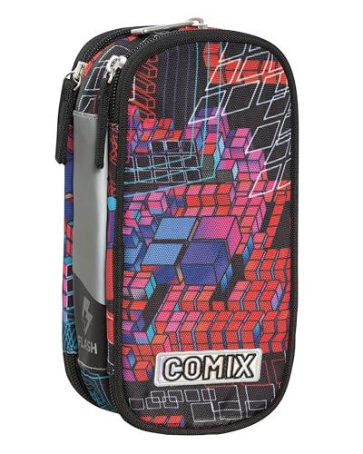 Comix Flash - Schul-Federmäppchen mit DREI Reißverschlüssen für Kinder und Jugendliche, ideal für die Aufbewahrung von Schreibwaren, mit praktischem Reißverschluss und organisiertem Innenfutter, 22,5 von Comix