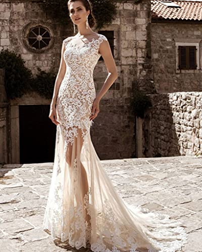 CongMing-huajia Braut Brautkleider Lang Groß A Größe Elegant Spitze Tüll Applique Sexy Brautkleid Elfenbein White 36 CongMing-huajia Braut Brautkleider Lang Groß A Größe Elegant Spitze Tüll Applique Sexy Brautkleid Elfenbein White 36 von CongMing-huajia