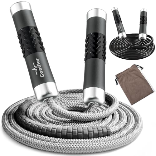 Coniflor Gewichtetes Springseil, 0,5 kg, verwicklungsfreies Kugellager, schnelle Geschwindigkeit, Springseil für Männer und Frauen, verstellbares 9 mm Baumwoll- und PVC-Seil mit Alaun-Griff für Boxen, Coniflor Gewichtetes Springseil, 0,5 kg, verwicklungsfreies Kugellager, schnelle Geschwindigkeit, Springseil für Männer und Frauen, verstellbares 9 mm Baumwoll- und PVC-Seil mit Alaun-Griff für Boxen, von Coniflor