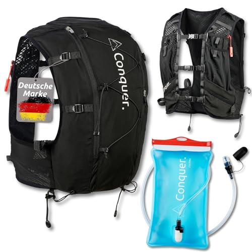 Conquer. Laufweste 15L mit Trinkblase | Damen & Herren | Ultraleicht Trinkrucksack, Laufrucksack mit Handytasche zum Joggen, Laufen, Running Vest Conquer. Laufweste 15L mit Trinkblase | Damen & Herren | Ultraleicht Trinkrucksack, Laufrucksack mit Handytasche zum Joggen, Laufen, Running Vest von Conquer.