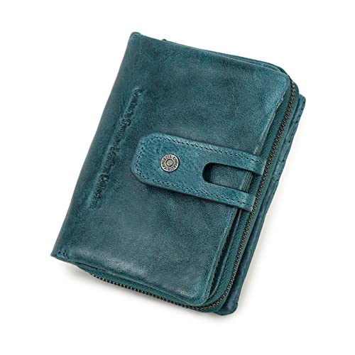 Contacts Damen-Clutch, Geldbörse aus echtem Leder, mit Reißverschluss, dreifach unterteilt, blau, Einheitsgröße, Modern von Contacts
