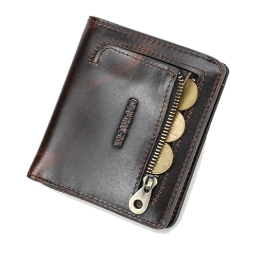 Contacts Kleine Geldbörse aus echtem Leder für Damen, RFID-blockierend, Kartenhalter, zweifache Mini-Münzgeldbörse, Kaffee, Minimalismus von Contacts