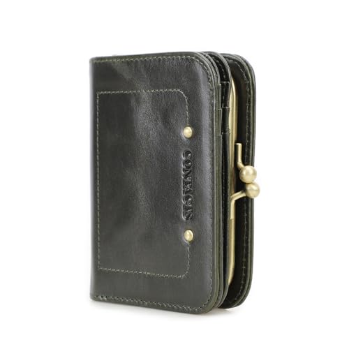 Contacts RFID-Geldbörse für Damen, mit Kussschloss, echtes Leder, kompakte Geldbörse mit Reißverschlussfach, Vintage-Stil, Kreditkartenhalter, kleine Clutch mit Ausweisfenster, Dunkelgrün, S, Contacts RFID-Geldbörse für Damen, mit Kussschloss, echtes Leder, kompakte Geldbörse mit Reißverschlussfach, Vintage-Stil, Kreditkartenhalter, kleine Clutch mit Ausweisfenster, Dunkelgrün, S, von Contacts