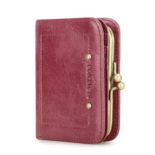 Contacts RFID-Geldbörse für Damen, mit Kussschloss, echtes Leder, kompakte Geldbörse mit Reißverschlussfach, Vintage-Stil, Kreditkartenhalter, kleine Clutch mit Ausweisfenster, Dunkelrosa, S, Casual Contacts RFID-Geldbörse für Damen, mit Kussschloss, echtes Leder, kompakte Geldbörse mit Reißverschlussfach, Vintage-Stil, Kreditkartenhalter, kleine Clutch mit Ausweisfenster, Dunkelrosa, S, Casual von Contacts