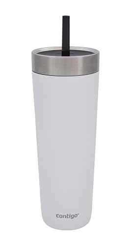 Contigo Unisex-Adult No-Spill Tumbler Isolierte Wasserflasche mit Strohhalm, Weiß, 720 ml Contigo Unisex-Adult No-Spill Tumbler Isolierte Wasserflasche mit Strohhalm, Weiß, 720 ml von Contigo