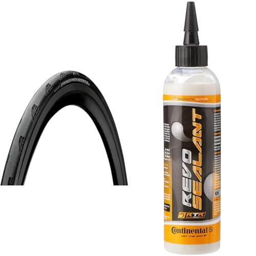 Continental Reifen Deutschland Unisex – Erwachsene Grand Prix 5000 S Reifen, schwarz/schwarz, 28" 700x32C 32-622 & Reparaturmaterial Revolution Sealant Dichtmilch 240 Ml, Weiß von Continental