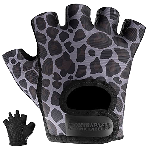 Contraband Pink Label 5297 Design-Serie Damen-Handschuhe mit Leopardenmuster, leicht, vegan, mittelgroß, gepolstert, Mikrofaser, Amara-Leder mit Griplock-Silikon, Anthrazit, Größe M von Contraband Pink Label