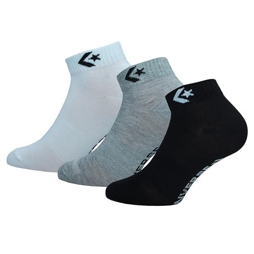 Converse 3 Paar Quarter Socken - Fußgewölbeunterstützung - Polyester - Unisex (Mehrfarbig (Grau, Weiß, Schwarz), 43-46) von Converse