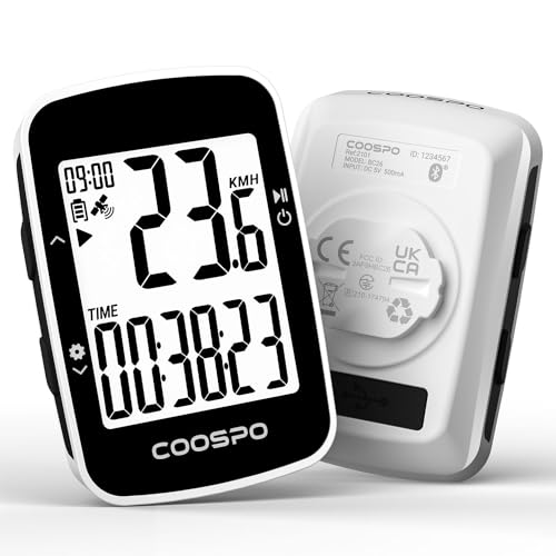 COOSPO BC26 GPS Fahrradcomputer Kabellos Bluetooth5.0/ ANT+, IP67 Wasserdichter Fahrrad Kilometerzähler Drahtlose Fahrradtacho Radcomputer 2,3 Zoll LCD mit Automatischer Hintergrundbeleuchtung von CooSpo