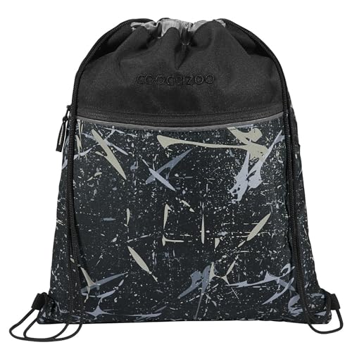 Coocazoo Turnbeutel „Reflective Splash”, schwarz-grau, mit Reißverschlussfach und Kordelzug, Schlaufen zur Befestigung am Schulrucksack, 10 Liter, ab der 3. Klasse von Coocazoo