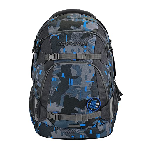 coocazoo Schulrucksack Mate „Blue Craft”,schwarz-blau, ergonomischer & anpassbarer Tornister, höhen- & größenverstellbar, mit Brustgurt & Hüftgurt, ab der 3. Klasse von Coocazoo