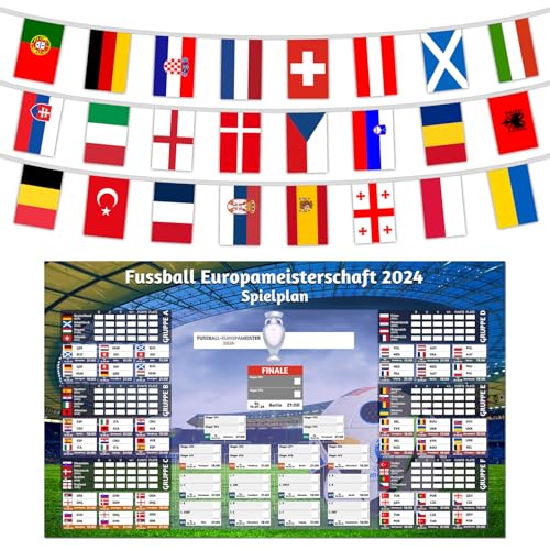 CoolChange Fußball EM 2024 Deko Set mit Spielplan & Flaggen Girlande | Matchplan & Fahnenkette zur Europameisterschaft von CoolChange