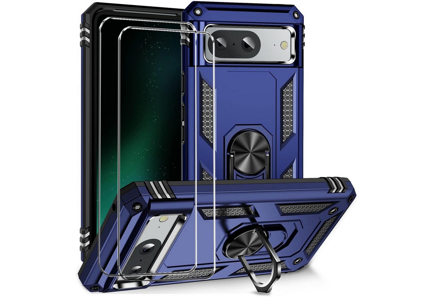 CoolGadget Handyhülle Blau als 2in1 Schutz Cover Set für das Google Pixel 7a 6,1 Zoll, 2x 9H Glas Display Schutz Folie + 1x TPU Case Hülle für Pixel 7a von CoolGadget