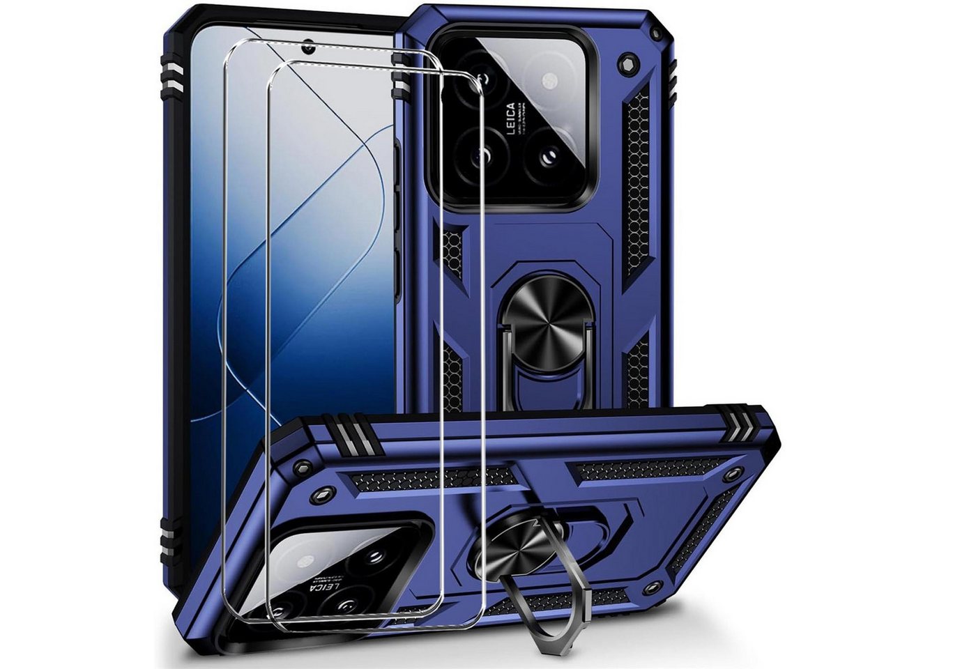 CoolGadget Handyhülle Blau als 2in1 Schutz Cover Set für das Xiaomi 14 6,36 Zoll, 2x 9H Glas Display Schutz Folie + 1x TPU Case Hülle für 14 von CoolGadget