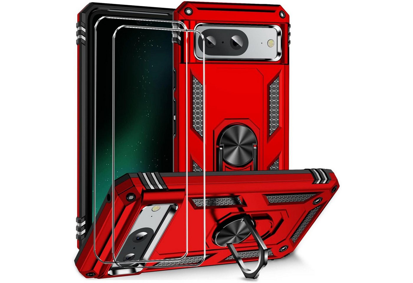 CoolGadget Handyhülle Rot als 2in1 Schutz Cover Set für das Google Pixel 7a 6,1 Zoll, 2x 9H Glas Display Schutz Folie + 1x TPU Case Hülle für Pixel 7a von CoolGadget