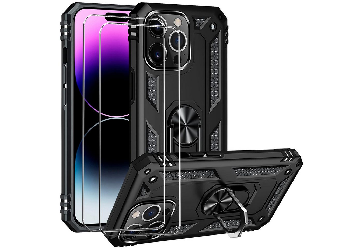 CoolGadget Handyhülle Schwarz als 2in1 Schutz Cover Set für das Apple iPhone SE 3 4,7 Zoll, 2x Glas Display Schutz Folie + 1x TPU Case Hülle für iPhone SE 3 von CoolGadget