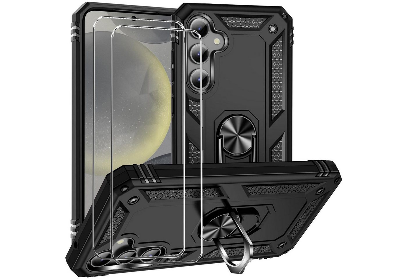 CoolGadget Handyhülle Schwarz als 2in1 Schutz Cover Set für das Samsung Galaxy A04s 6,5 Zoll, 2x Glas Display Schutz Folie + 1x TPU Case Hülle für Galaxy A04s von CoolGadget