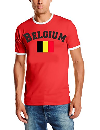 Belgien T-Shirt Ringer Rot, Gr.L von Coole-Fun-T-Shirts