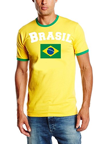 Brasilien T-Shirt Ringer gelb, Gr.S von Coole-Fun-T-Shirts
