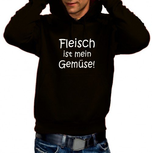 Coole-Fun-T-Shirts Fleisch ist Mein Gemüse - Grill ! Hoodie - Sweatshirt m. Kapuze Schwarz, Gr.L von Coole-Fun-T-Shirts